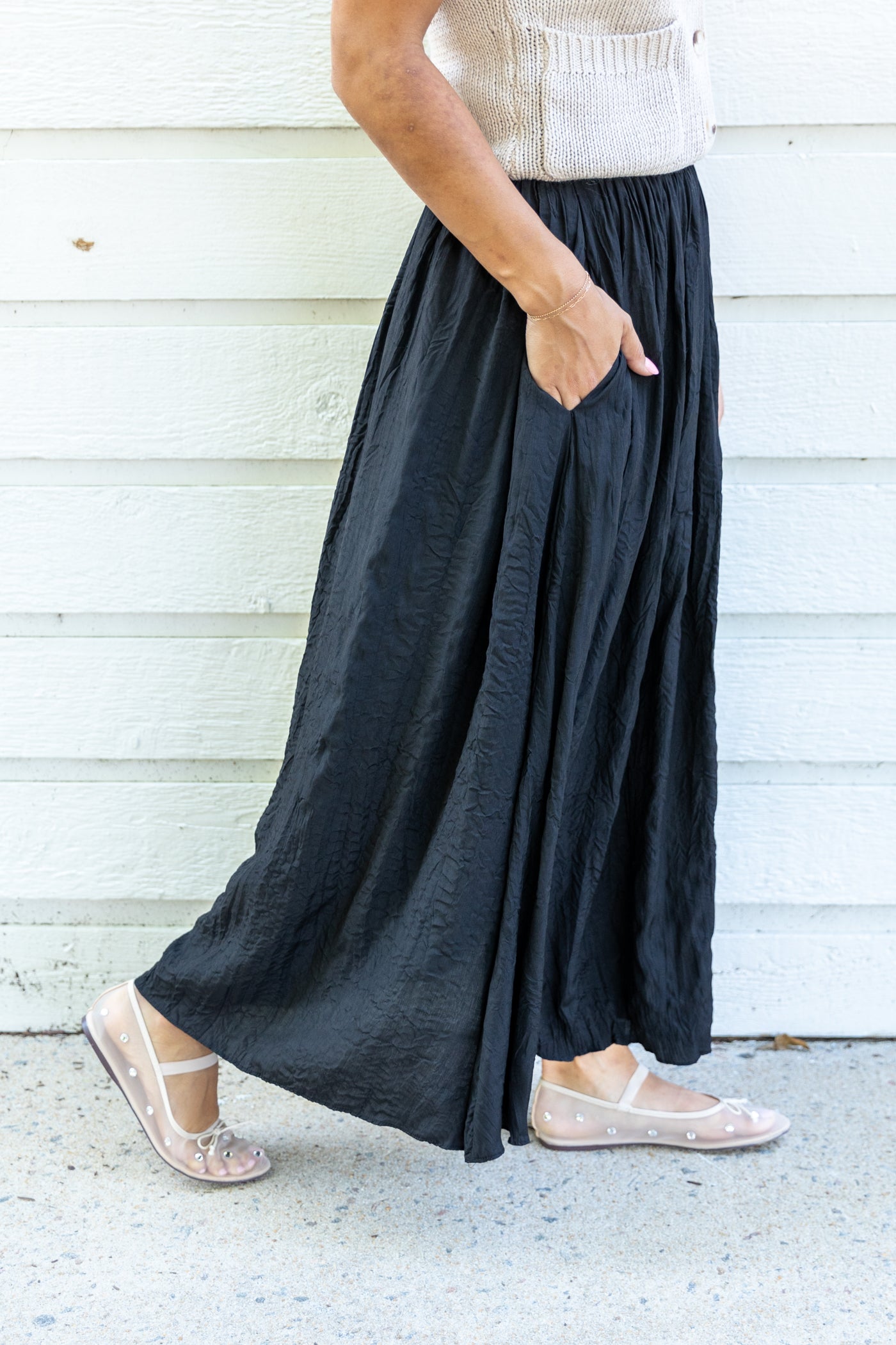 MUSTARD SEED BLACK MAXI PLEATED SKIRT 