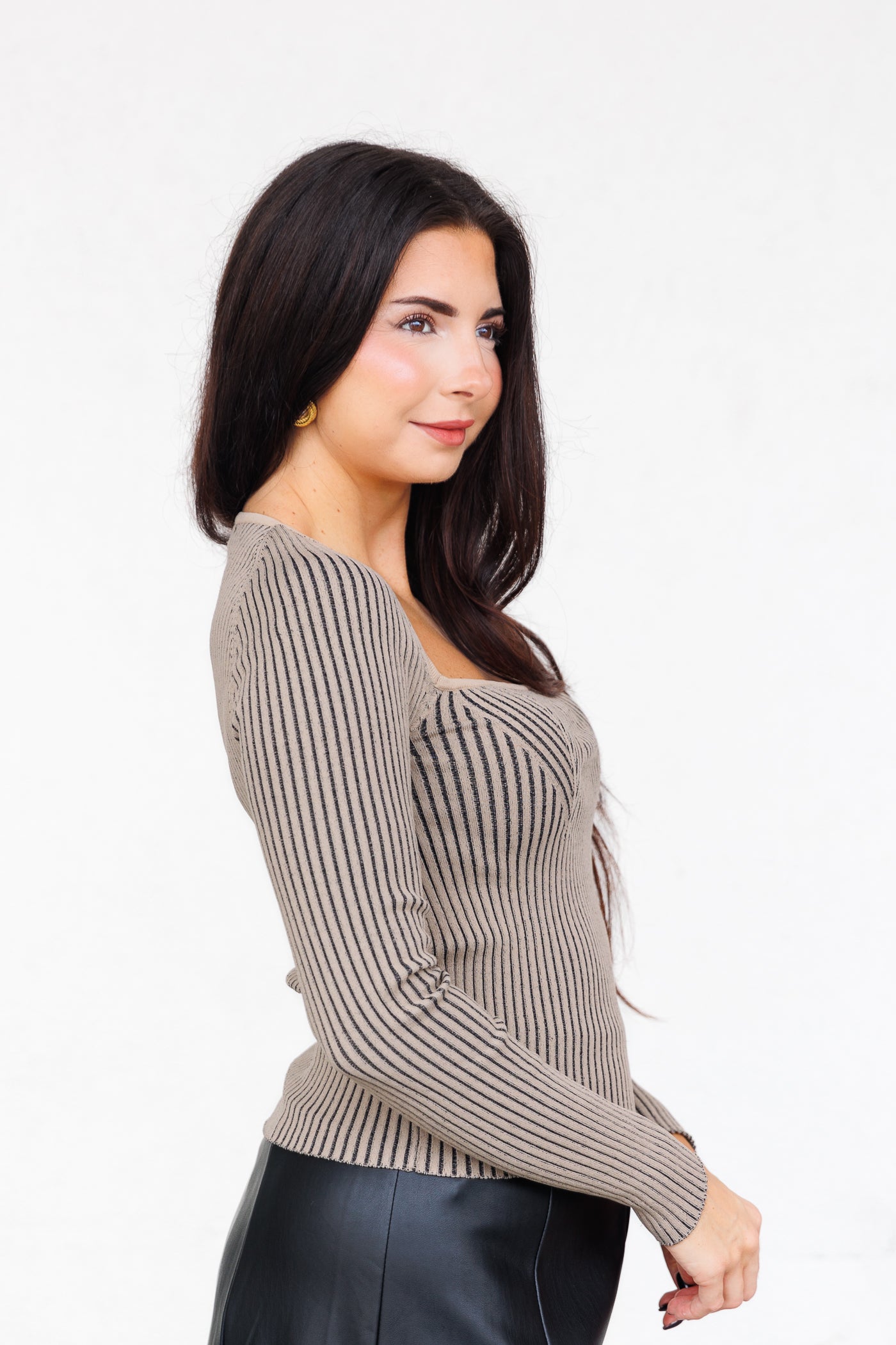  MUSTARD SEED LONGSLEEVE RIBBED TOP  WITH SQUARE NECKLINE