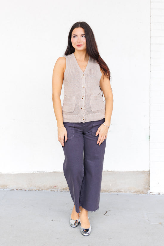 OLIVACEOUS KNIT SWEATER VEST WITH BUTTONS 