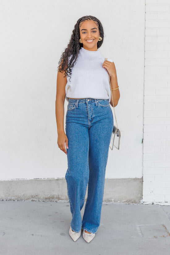 JUST BLACK DENIM WIDE LEG JEANS MEDIUM WASH