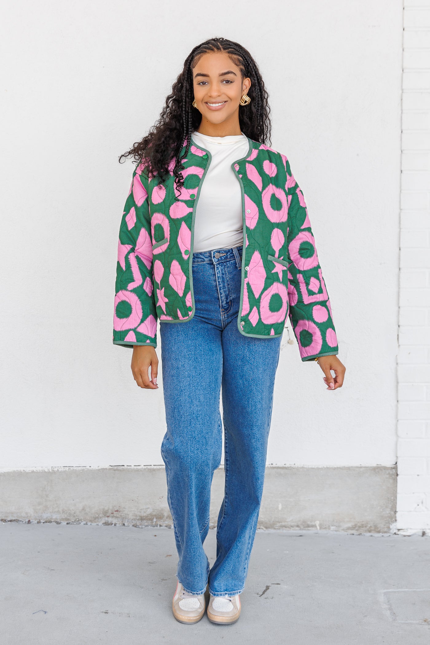 THML GREEN AND PINK QUILTED JACKET OUTERWEAR