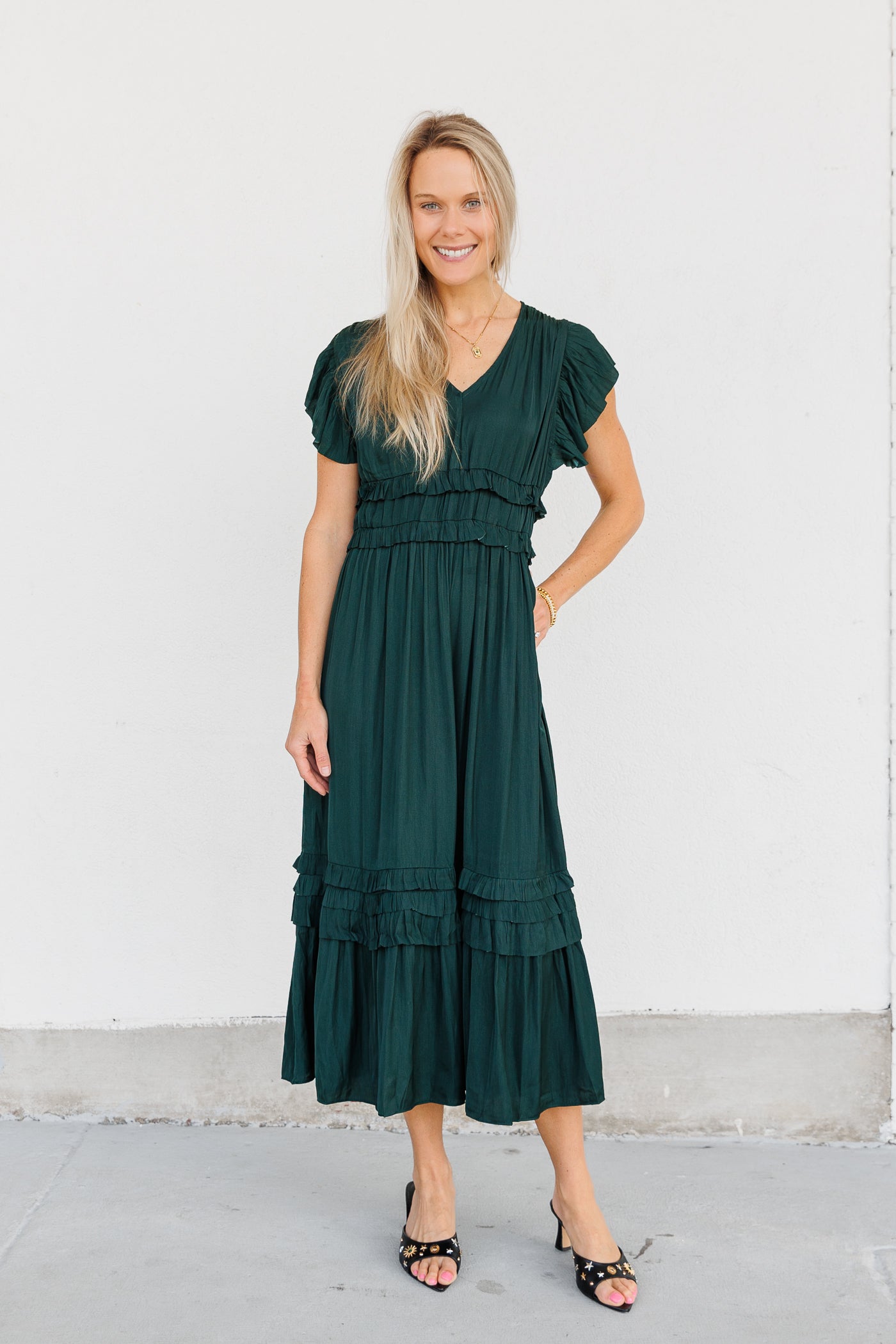 GRADE & GATHER EMERALD MIDI DRESS