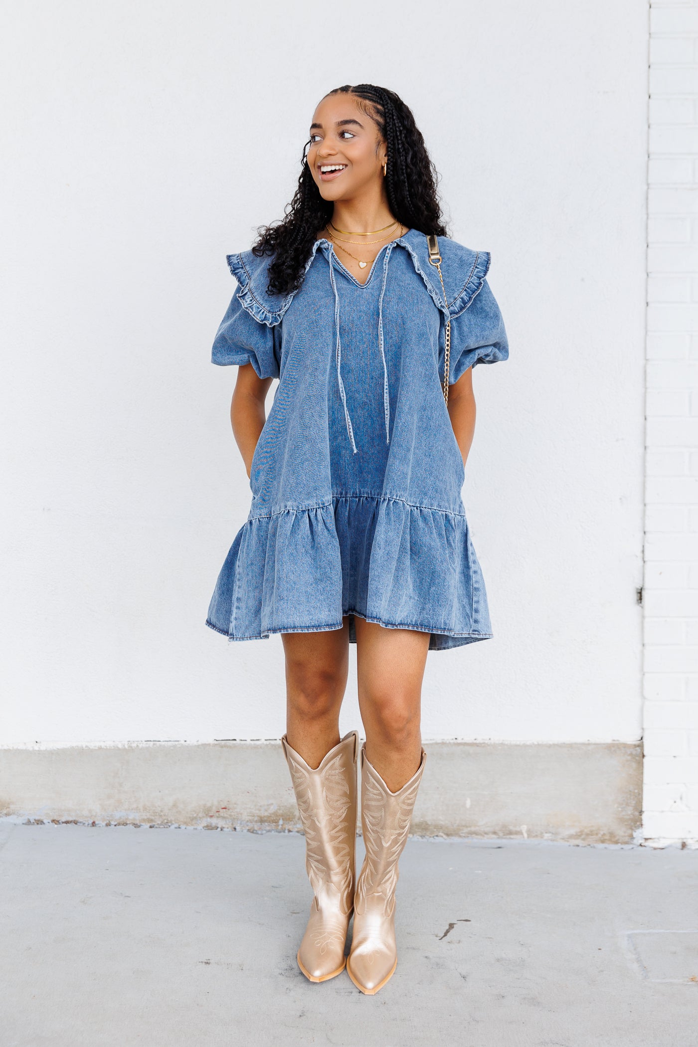 SOFIE THE LABEL DENIM DRESS WITH PETER PAN COLLAR 