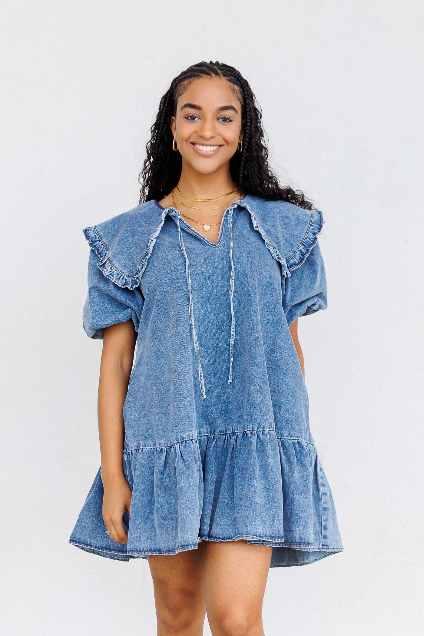 SOFIE THE LABEL DENIM MINI DRESS WITH COLLAR