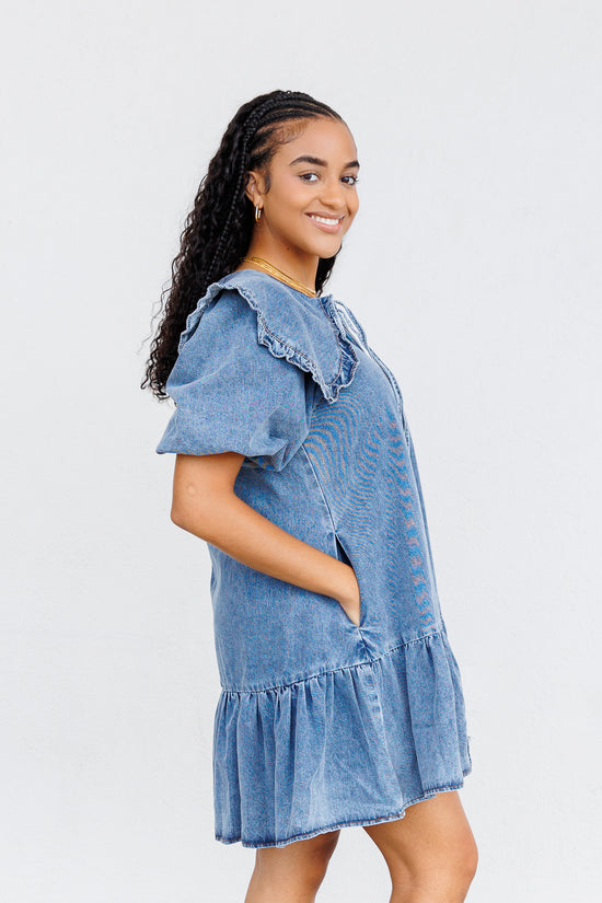 SOFIE THE LABEL MINI DENIM DRESS WITH POCKETS 