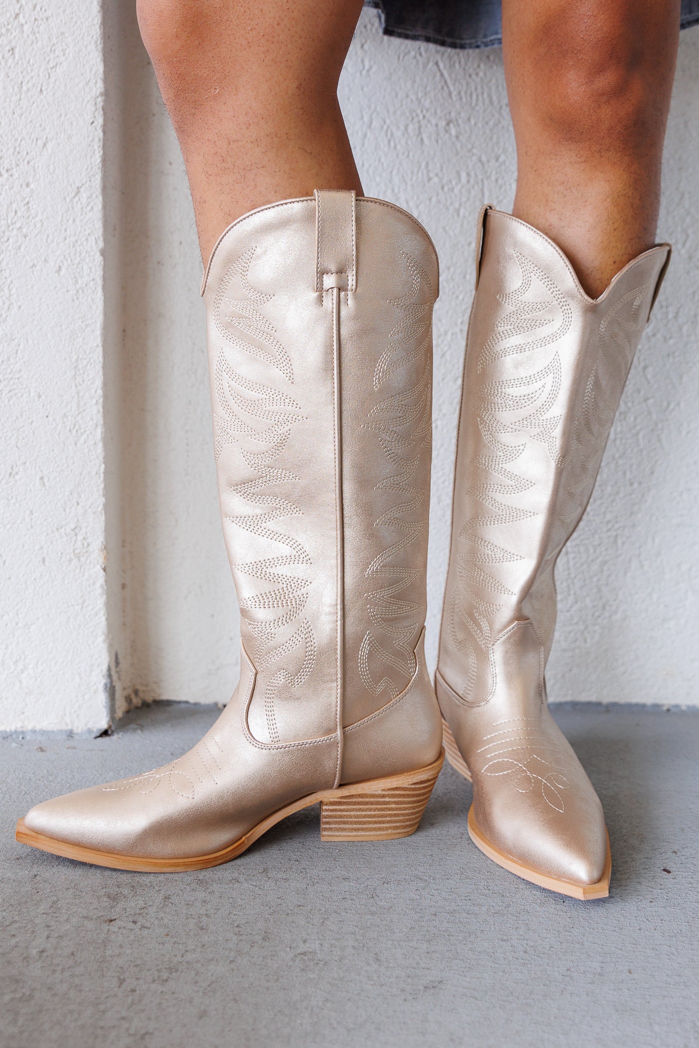 SHU SHOP Cowgirl Boots in Faux Luxe Metallic Leather