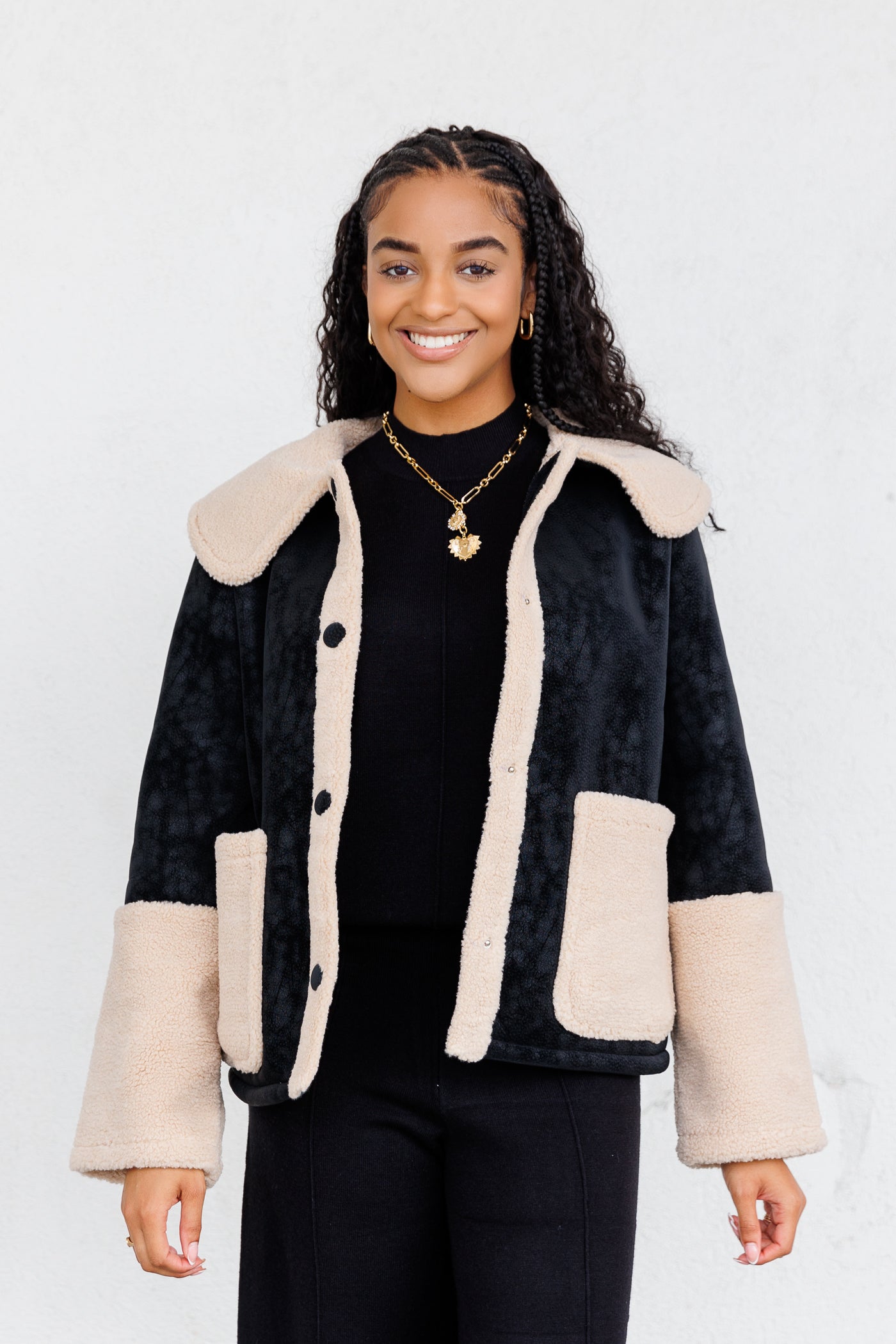 AUREUM FAUX SUEDE FUR-LINED JACKET